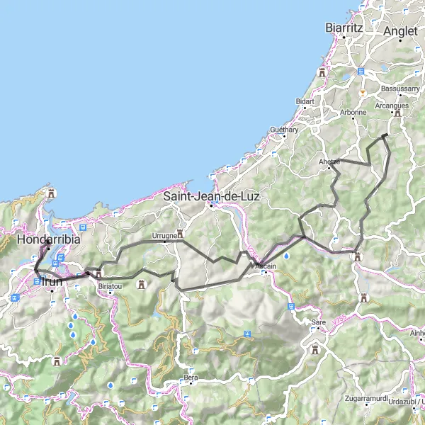 Miniaturní mapa "Trasa Biriatou - Lertxuntxoaren begiratokia" inspirace pro cyklisty v oblasti País Vasco, Spain. Vytvořeno pomocí plánovače tras Tarmacs.app