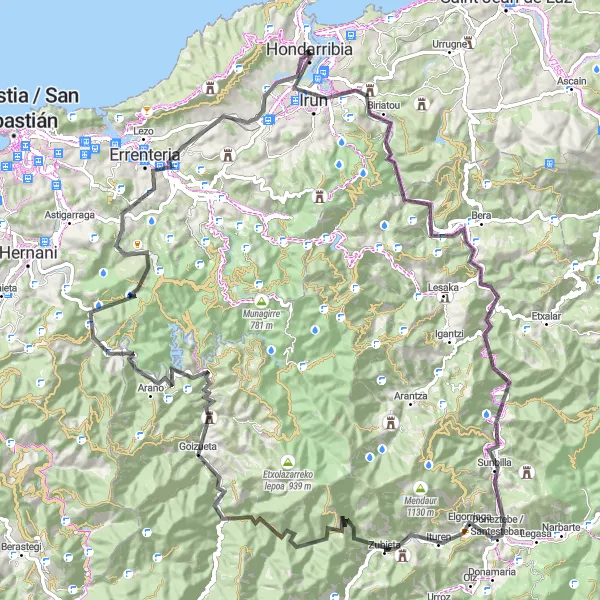 Miniaturekort af cykelinspirationen "Udfordrende cykeltur til Irun, San Martzial og mere" i País Vasco, Spain. Genereret af Tarmacs.app cykelruteplanlægger