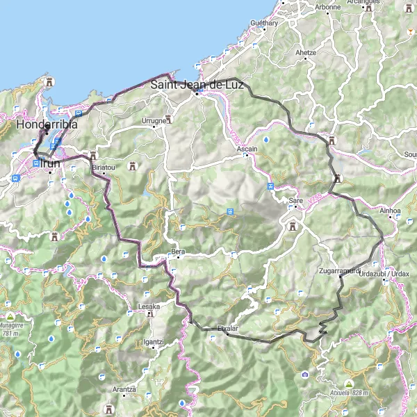 Map miniature of "Zentinela Challenge" cycling inspiration in País Vasco, Spain. Generated by Tarmacs.app cycling route planner