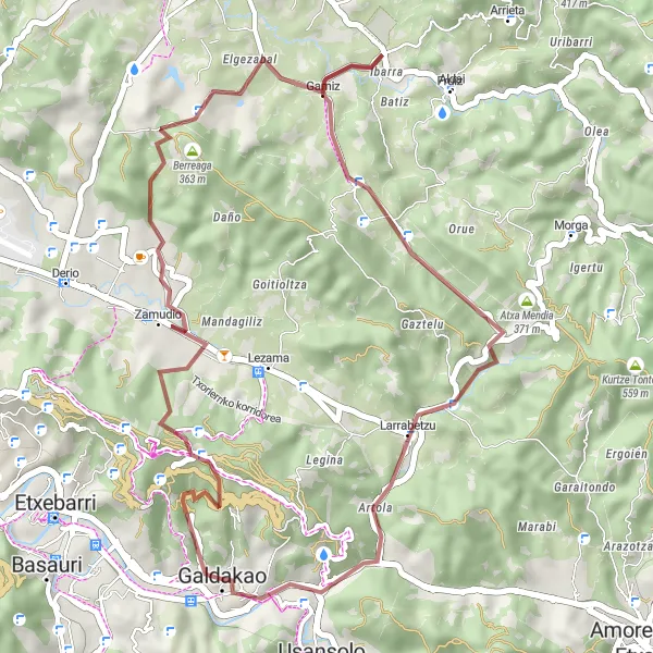 Miniaturní mapa "Gravelová cyklistická trasa kolem Galdakao" inspirace pro cyklisty v oblasti País Vasco, Spain. Vytvořeno pomocí plánovače tras Tarmacs.app