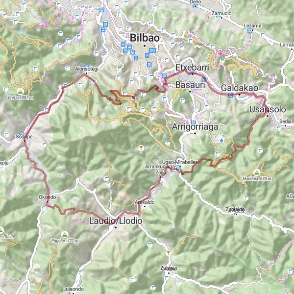 Map miniature of "Mountainous Gravel Challenge" cycling inspiration in País Vasco, Spain. Generated by Tarmacs.app cycling route planner