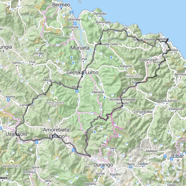 Miniaturní mapa "Cyklistická trasa kolem Galdakao na silnici" inspirace pro cyklisty v oblasti País Vasco, Spain. Vytvořeno pomocí plánovače tras Tarmacs.app