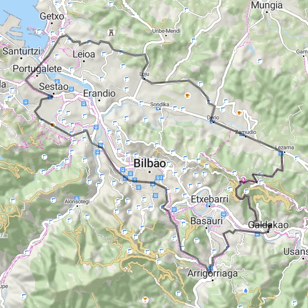 Miniaturní mapa "Okruh kolem Galdakao" inspirace pro cyklisty v oblasti País Vasco, Spain. Vytvořeno pomocí plánovače tras Tarmacs.app