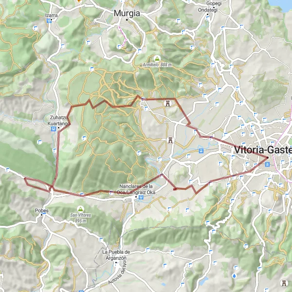 Miniatura della mappa di ispirazione al ciclismo "Avventura in Gravel tra Ajuria Enea e Casco Viejo" nella regione di País Vasco, Spain. Generata da Tarmacs.app, pianificatore di rotte ciclistiche