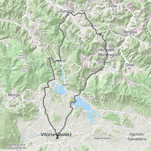 Miniatura mapy "Gasteiz to Motxotegi loop (Road)" - trasy rowerowej w País Vasco, Spain. Wygenerowane przez planer tras rowerowych Tarmacs.app