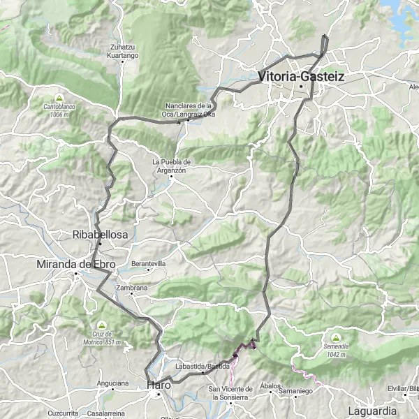 Miniatua del mapa de inspiración ciclista "Ruta de Ciclismo de Carretera desde Gasteiz a Betoño" en País Vasco, Spain. Generado por Tarmacs.app planificador de rutas ciclistas