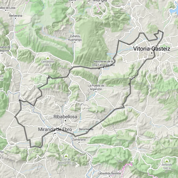 Miniatua del mapa de inspiración ciclista "Ruta en bicicleta de carretera por los alrededores de Gasteiz / Vitoria" en País Vasco, Spain. Generado por Tarmacs.app planificador de rutas ciclistas