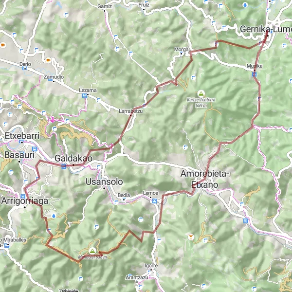 Map miniature of "Gravel Ride Through the Basque Countryside" cycling inspiration in País Vasco, Spain. Generated by Tarmacs.app cycling route planner