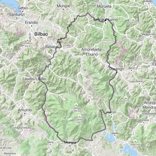 Miniatuurkaart van de fietsinspiratie "Avontuurlijke ronde-fietsroutes rond Gernika-Lumo (País Vasco, Spanje)" in País Vasco, Spain. Gemaakt door de Tarmacs.app fietsrouteplanner