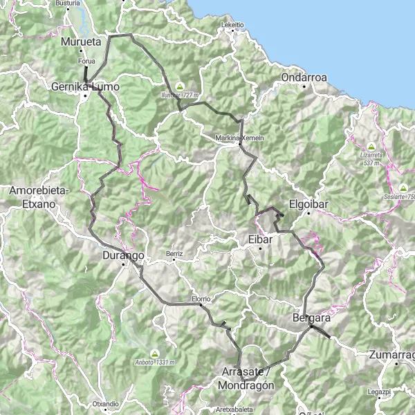 Miniatuurkaart van de fietsinspiratie "Fietsroute rond Gernika-Lumo: Gravel" in País Vasco, Spain. Gemaakt door de Tarmacs.app fietsrouteplanner