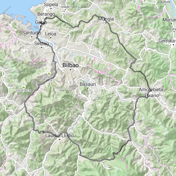 Map miniature of "Adventurous Ride through Murga and Kantara" cycling inspiration in País Vasco, Spain. Generated by Tarmacs.app cycling route planner