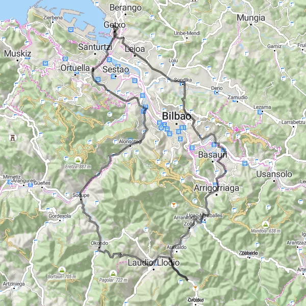 Miniatura della mappa di ispirazione al ciclismo "Tour in Bicicletta alla Scoperta dei Paesi Baschi" nella regione di País Vasco, Spain. Generata da Tarmacs.app, pianificatore di rotte ciclistiche