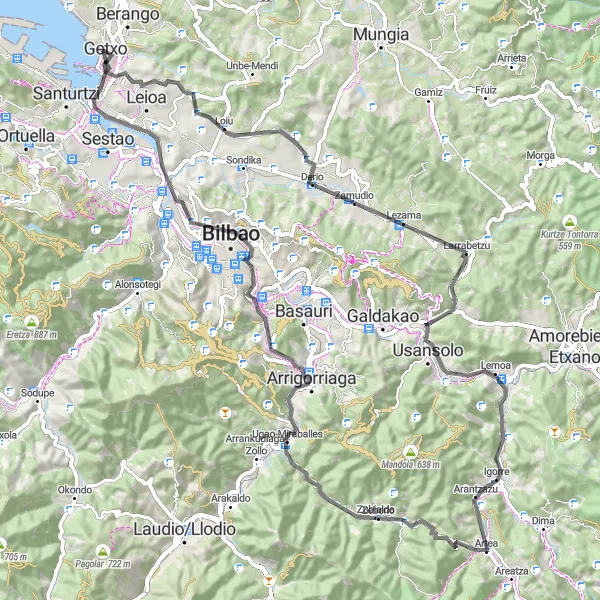 Miniatura della mappa di ispirazione al ciclismo "Escursione in bicicletta verso Lanomendi" nella regione di País Vasco, Spain. Generata da Tarmacs.app, pianificatore di rotte ciclistiche