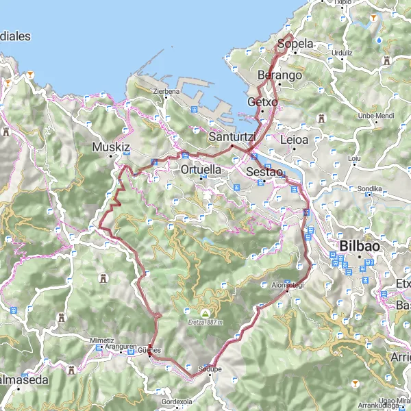 Miniaturní mapa "Gravel Trasa kolem Güeñes" inspirace pro cyklisty v oblasti País Vasco, Spain. Vytvořeno pomocí plánovače tras Tarmacs.app