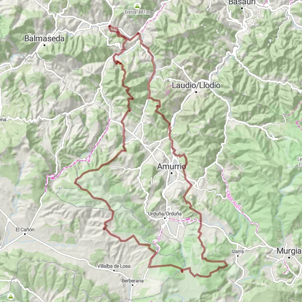 Miniatura della mappa di ispirazione al ciclismo "Avventura Estrema tra Montagne e Cascate" nella regione di País Vasco, Spain. Generata da Tarmacs.app, pianificatore di rotte ciclistiche