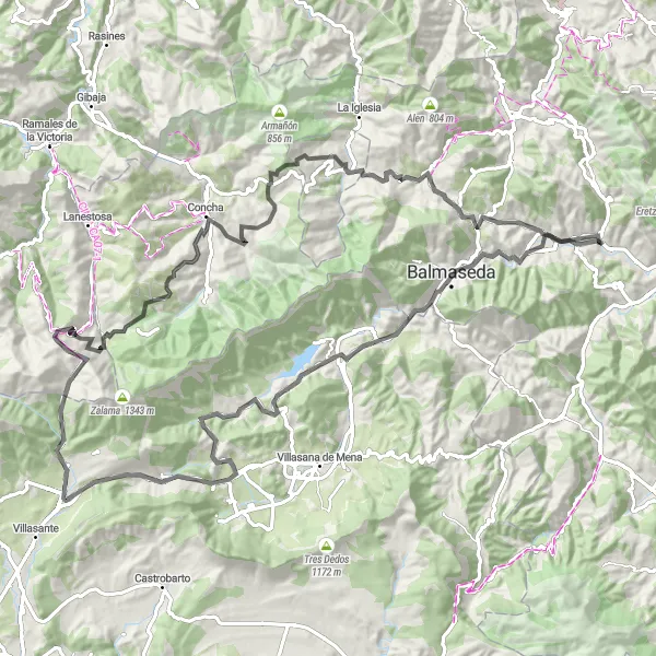 Map miniature of "Extreme Challenge: Güeñes to Peñagrande" cycling inspiration in País Vasco, Spain. Generated by Tarmacs.app cycling route planner