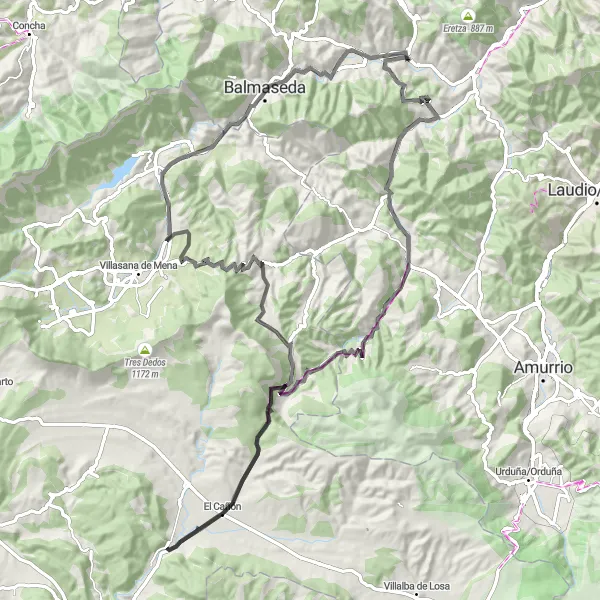 Miniatura della mappa di ispirazione al ciclismo "Giro in bicicletta di 102 km con partenza da Güeñes " nella regione di País Vasco, Spain. Generata da Tarmacs.app, pianificatore di rotte ciclistiche
