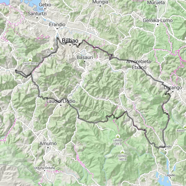 Miniaturní mapa "Road Trasa kolem Güeñes" inspirace pro cyklisty v oblasti País Vasco, Spain. Vytvořeno pomocí plánovače tras Tarmacs.app