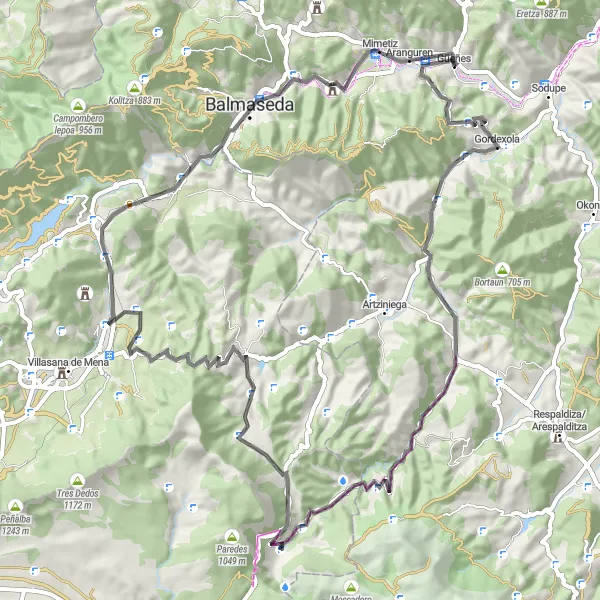 Map miniature of "Güeñes - Kogota - Pico Pajares - Añes - Medianas - Curuño - Güeñes (Road)" cycling inspiration in País Vasco, Spain. Generated by Tarmacs.app cycling route planner