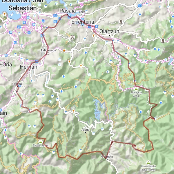 Map miniature of "Oiartzun Gravel Adventure" cycling inspiration in País Vasco, Spain. Generated by Tarmacs.app cycling route planner