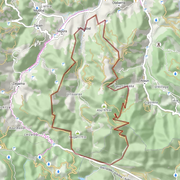 Miniatura della mappa di ispirazione al ciclismo "Esplorazione dei sentieri in Gravel" nella regione di País Vasco, Spain. Generata da Tarmacs.app, pianificatore di rotte ciclistiche