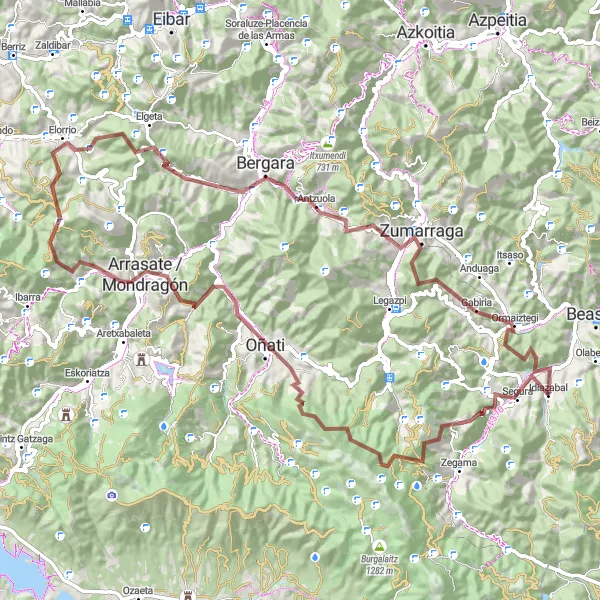 Miniature de la carte de l'inspiration cycliste "Défi montagnard: les sommets de l'Idiazabal" dans la País Vasco, Spain. Générée par le planificateur d'itinéraire cycliste Tarmacs.app