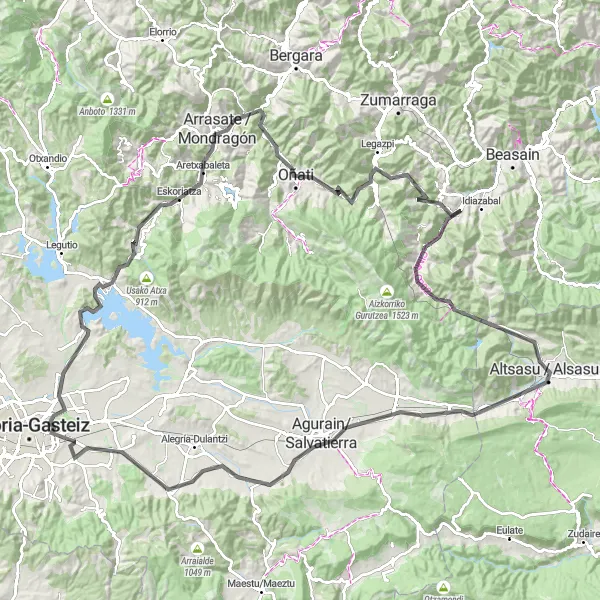 Miniaturní mapa "Z Idiazabalu do Txoritegi a Mutiloa" inspirace pro cyklisty v oblasti País Vasco, Spain. Vytvořeno pomocí plánovače tras Tarmacs.app