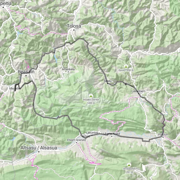 Map miniature of "Idiazabal and Beyond: Road Cycling Adventure" cycling inspiration in País Vasco, Spain. Generated by Tarmacs.app cycling route planner