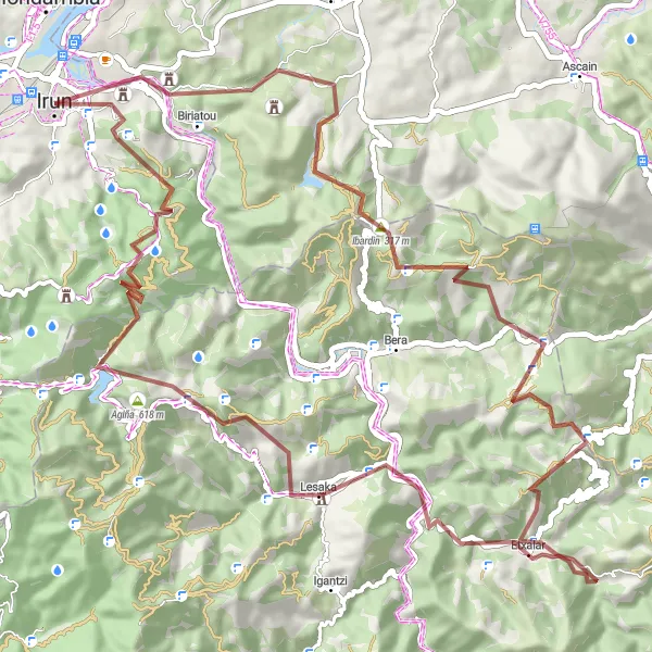 Miniature de la carte de l'inspiration cycliste "Cascades et panoramas de Biriatou à Fuente Ama Xantalen" dans la País Vasco, Spain. Générée par le planificateur d'itinéraire cycliste Tarmacs.app