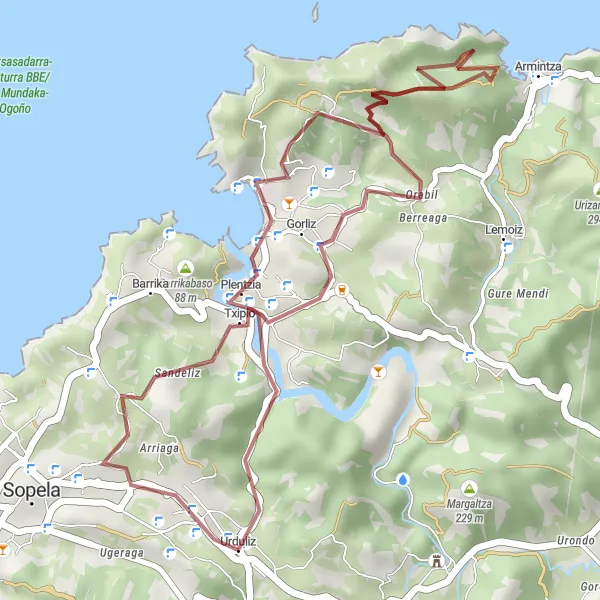 Miniatura mapy "Trasa gravelowa Landa - Plentzia - Gorliz" - trasy rowerowej w País Vasco, Spain. Wygenerowane przez planer tras rowerowych Tarmacs.app