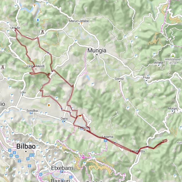 Map miniature of "Unbe-Mendi Gravel Challenge" cycling inspiration in País Vasco, Spain. Generated by Tarmacs.app cycling route planner