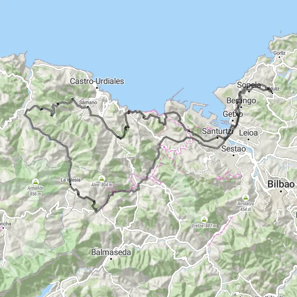 Miniature de la carte de l'inspiration cycliste "La Grande boucle de Landa" dans la País Vasco, Spain. Générée par le planificateur d'itinéraire cycliste Tarmacs.app