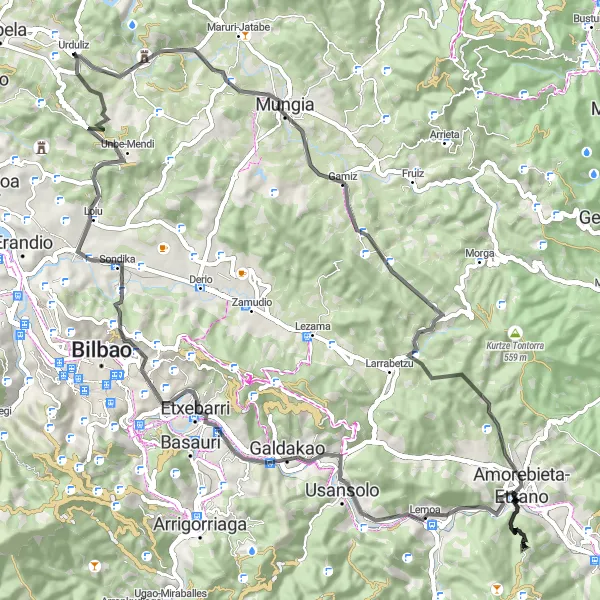 Miniaturní mapa "Okružní cyklistická trasa z Landa" inspirace pro cyklisty v oblasti País Vasco, Spain. Vytvořeno pomocí plánovače tras Tarmacs.app