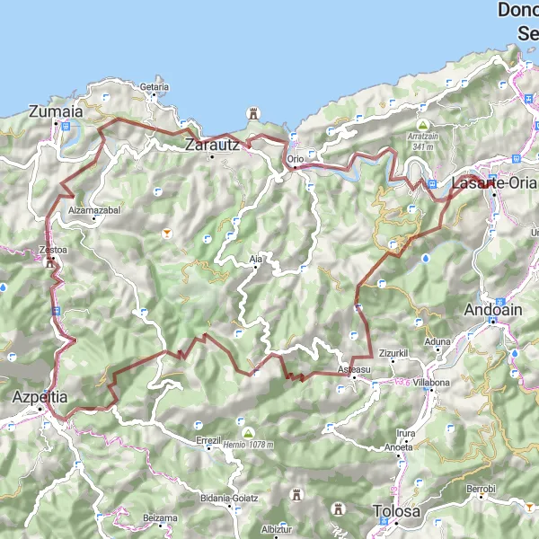 Miniatuurkaart van de fietsinspiratie "Gravel Ronde van Lasarte - Natuur en Dorpjes" in País Vasco, Spain. Gemaakt door de Tarmacs.app fietsrouteplanner