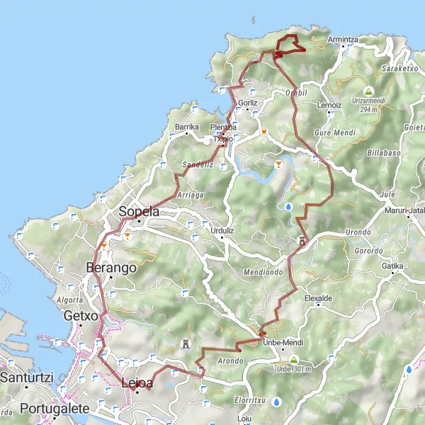 Map miniature of "Gravel Adventure" cycling inspiration in País Vasco, Spain. Generated by Tarmacs.app cycling route planner