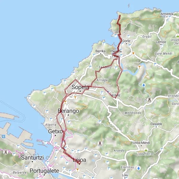 Map miniature of "Gravel Escape" cycling inspiration in País Vasco, Spain. Generated by Tarmacs.app cycling route planner