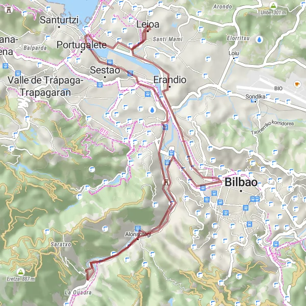 Miniature de la carte de l'inspiration cycliste "Les collines d'Erandio" dans la País Vasco, Spain. Générée par le planificateur d'itinéraire cycliste Tarmacs.app