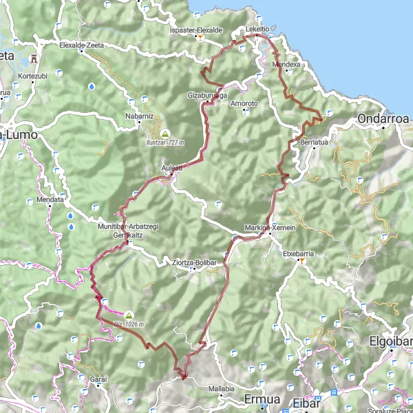 Miniatura della mappa di ispirazione al ciclismo "Giro dei Monti Baschi" nella regione di País Vasco, Spain. Generata da Tarmacs.app, pianificatore di rotte ciclistiche