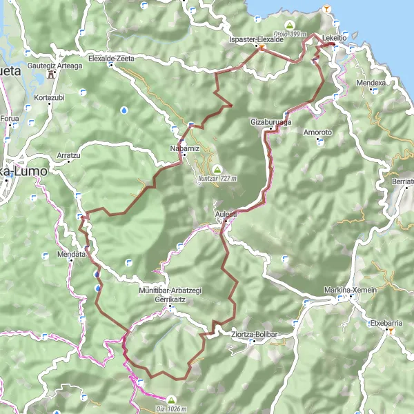 Miniatura della mappa di ispirazione al ciclismo "Perdersi nella natura nei pressi di Lekeitio" nella regione di País Vasco, Spain. Generata da Tarmacs.app, pianificatore di rotte ciclistiche