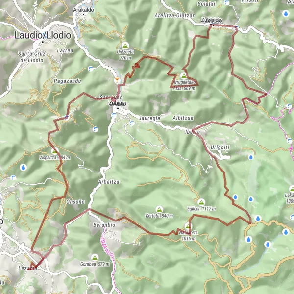 Miniaturní mapa "Gravelový okruh přes Zeberio" inspirace pro cyklisty v oblasti País Vasco, Spain. Vytvořeno pomocí plánovače tras Tarmacs.app