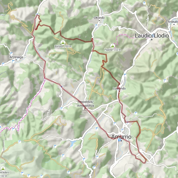 Miniatura della mappa di ispirazione al ciclismo "Saerin - Luiaondo Cycling Route" nella regione di País Vasco, Spain. Generata da Tarmacs.app, pianificatore di rotte ciclistiche