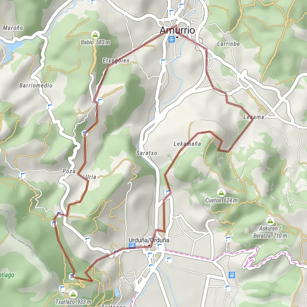 Miniaturní mapa "Trasa s kamenitým povrchem okolo Lezamy" inspirace pro cyklisty v oblasti País Vasco, Spain. Vytvořeno pomocí plánovače tras Tarmacs.app