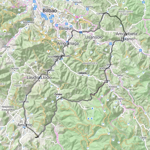 Miniatuurkaart van de fietsinspiratie "Lezama - Saerin route" in País Vasco, Spain. Gemaakt door de Tarmacs.app fietsrouteplanner