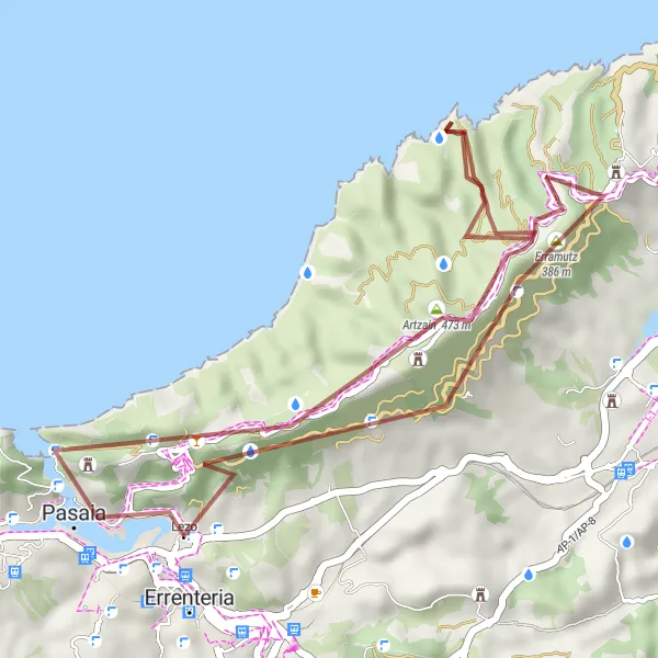 Miniaturní mapa "Gravelová trasa kolem Pasaia a Errenteria" inspirace pro cyklisty v oblasti País Vasco, Spain. Vytvořeno pomocí plánovače tras Tarmacs.app