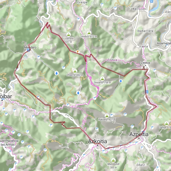 Miniature de la carte de l'inspiration cycliste "Circuit de Mendaro à travers Lastur et Azkoitia" dans la País Vasco, Spain. Générée par le planificateur d'itinéraire cycliste Tarmacs.app