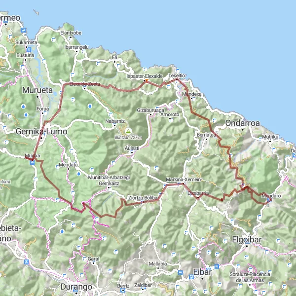 Miniatua del mapa de inspiración ciclista "Rutas en bicicleta de ida y vuelta cerca de Mendaro" en País Vasco, Spain. Generado por Tarmacs.app planificador de rutas ciclistas