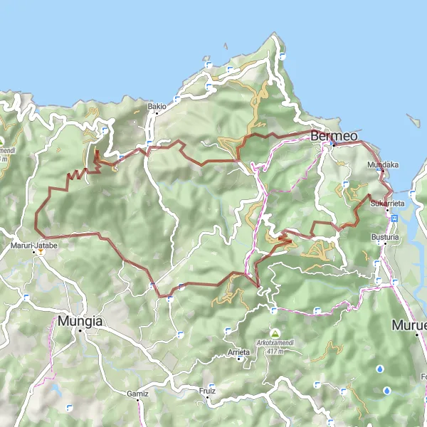 Miniatuurkaart van de fietsinspiratie "Gravelroute rond Mundaka" in País Vasco, Spain. Gemaakt door de Tarmacs.app fietsrouteplanner