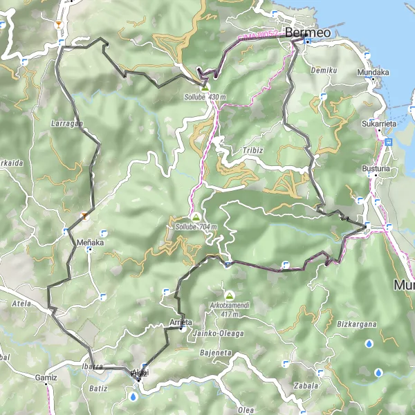 Miniatura della mappa di ispirazione al ciclismo "Scoperta in Road tra Bermeo e Sollube" nella regione di País Vasco, Spain. Generata da Tarmacs.app, pianificatore di rotte ciclistiche