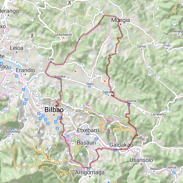 Map miniature of "Mungia Express Gravel Ride" cycling inspiration in País Vasco, Spain. Generated by Tarmacs.app cycling route planner