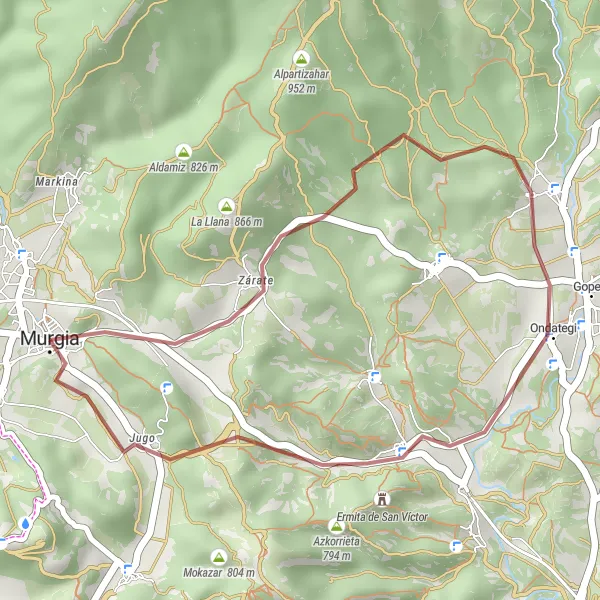 Miniatura della mappa di ispirazione al ciclismo "Giro in bicicletta Jugatxi" nella regione di País Vasco, Spain. Generata da Tarmacs.app, pianificatore di rotte ciclistiche